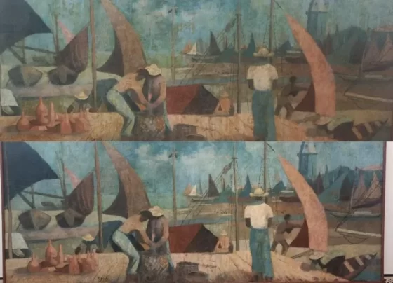 Imagens da obra antes (acima) e depois (abaixo) da restauração - Crédito: Divulgação/Mabe
