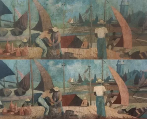 Imagens da obra antes (acima) e depois (abaixo) da restauração - Crédito: Divulgação/Mabe