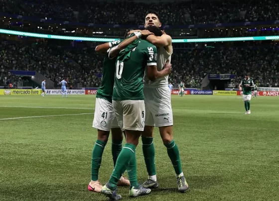O jogador Flaco López, da SE Palmeiras, comemora seu gol contra a equipe do C Sporting Cristal, durante partida válida pela fase de grupos, da Copa Libertadores, na arena Allianz Parque. (Foto: Cesar Greco/Palmeiras/by Canon